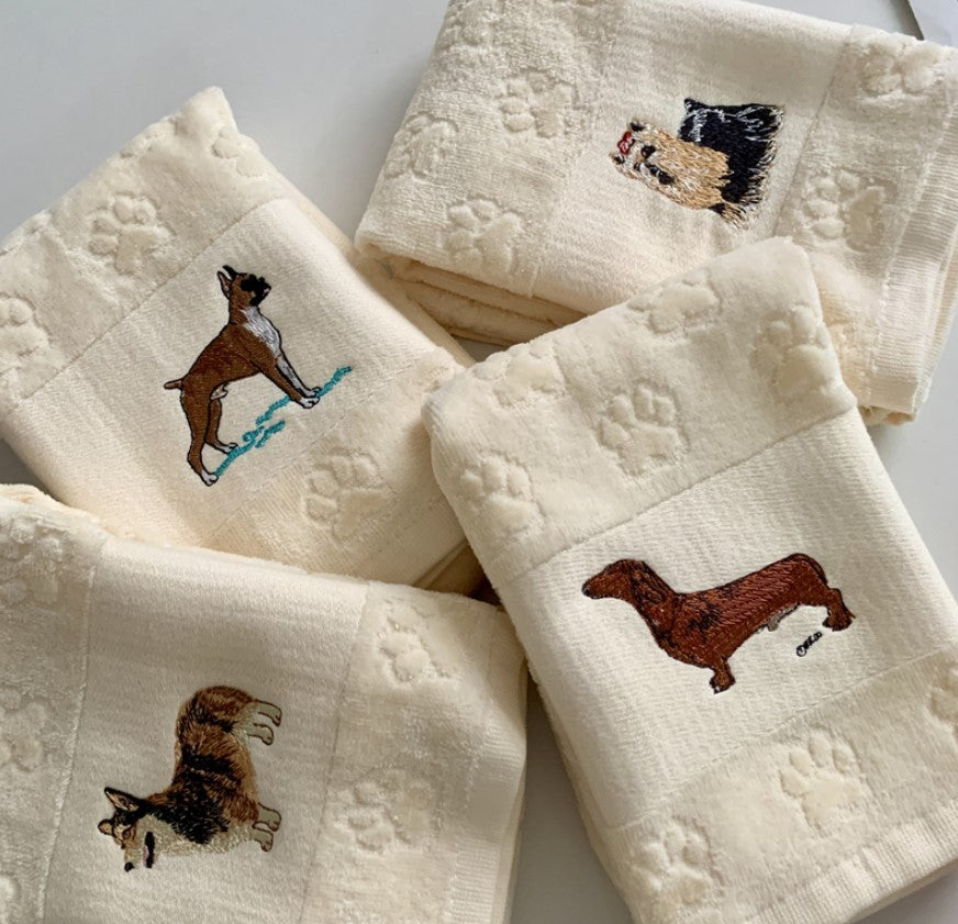 Decorative Dog Embroidered Bath Towel